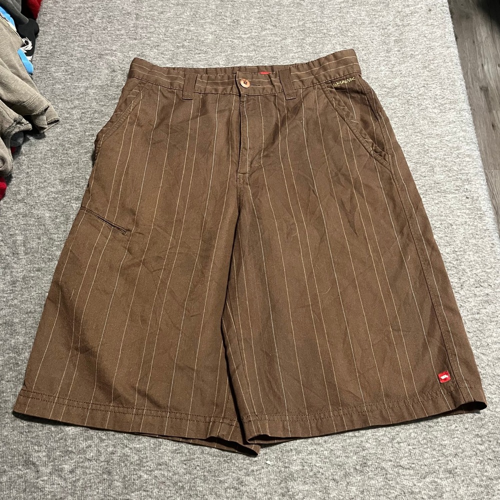 Tony Hawk Mens Brown Pinstripe Skate Shorts Size 30 Y2K Skater Streetwear